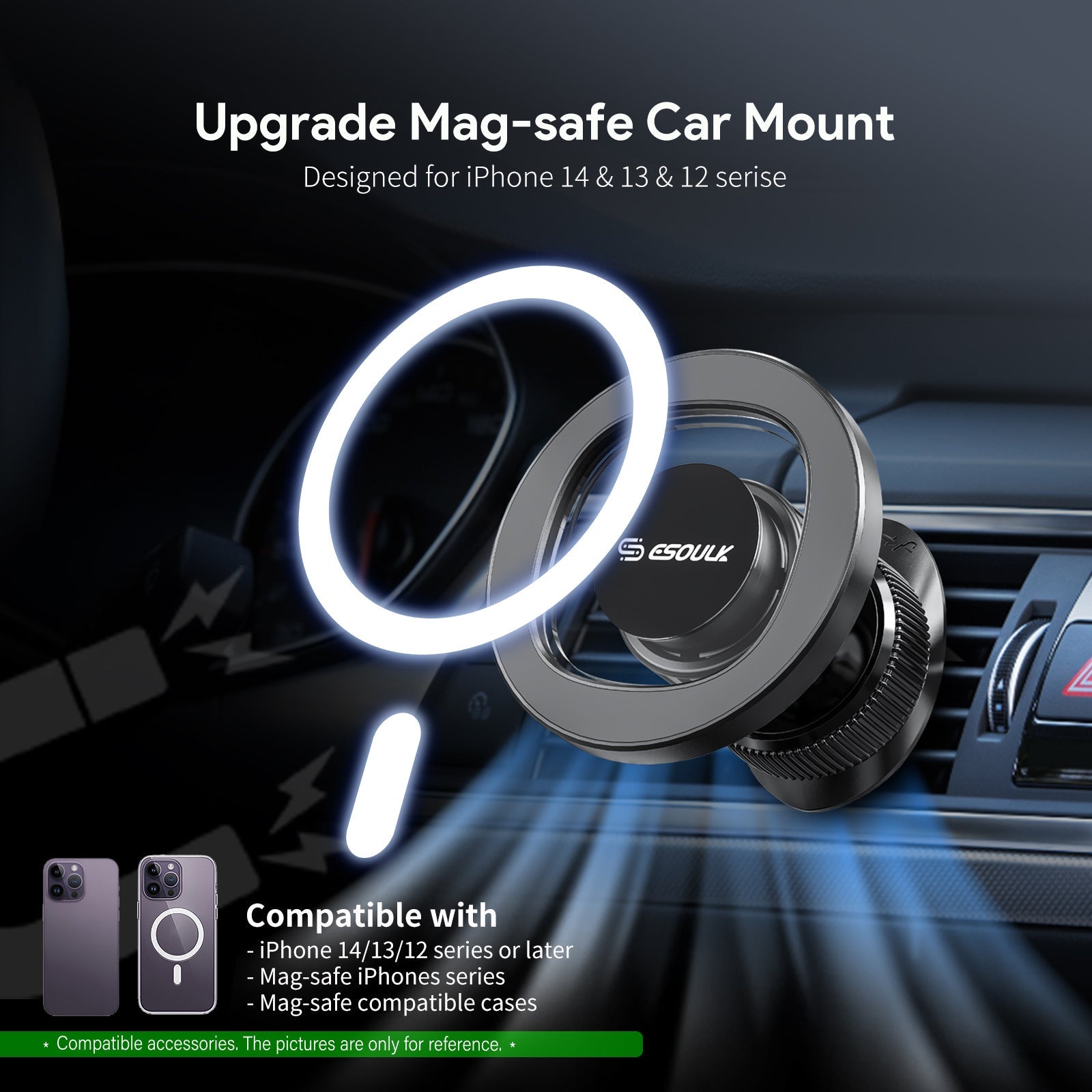 ESOULK transparent magnetic air vent car phone holder – close-up