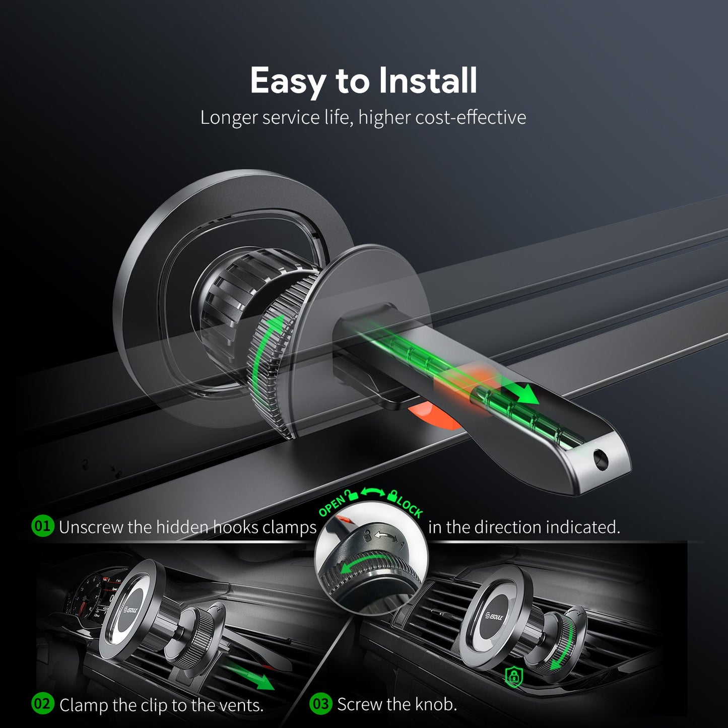 ESOULK transparent magnetic air vent car phone holder – package contents