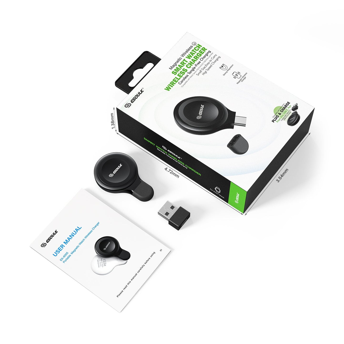 ESOULK magnetic wireless Apple Watch charger in black – view 2