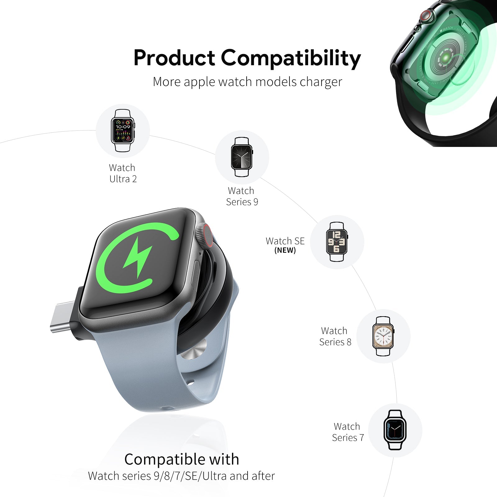 ESOULK magnetic wireless Apple Watch charger in black – view 5