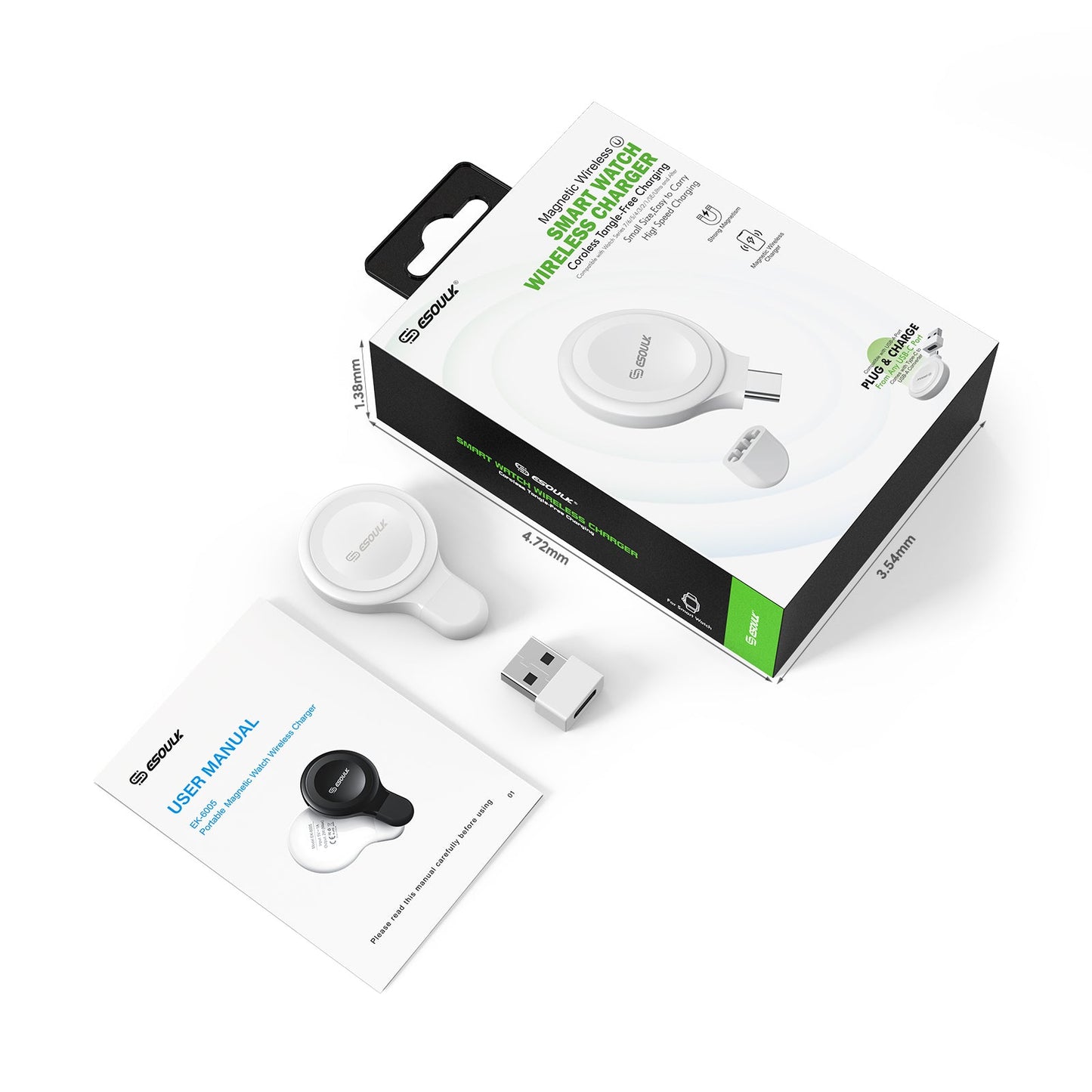 ESOULK magnetic wireless Apple Watch charger in white – view 2