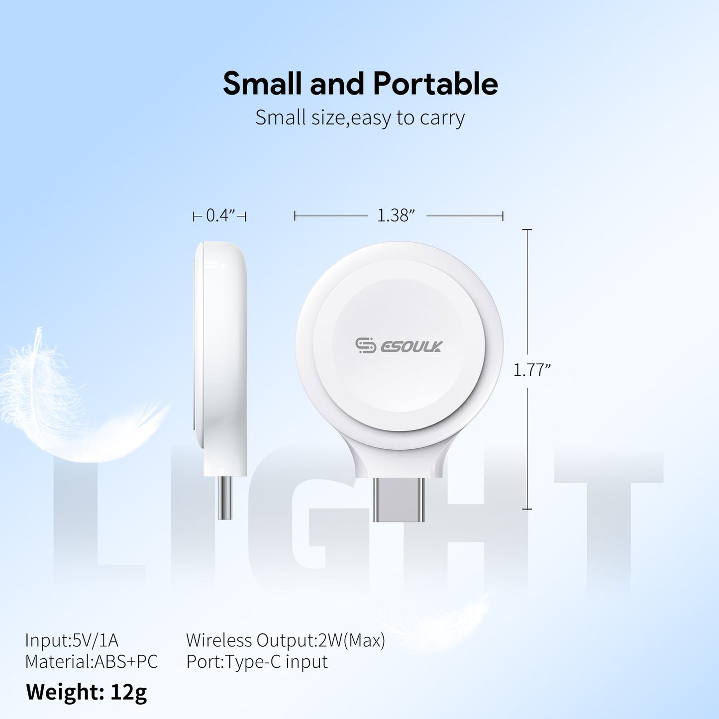 ESOULK magnetic wireless Apple Watch charger in white – view 3