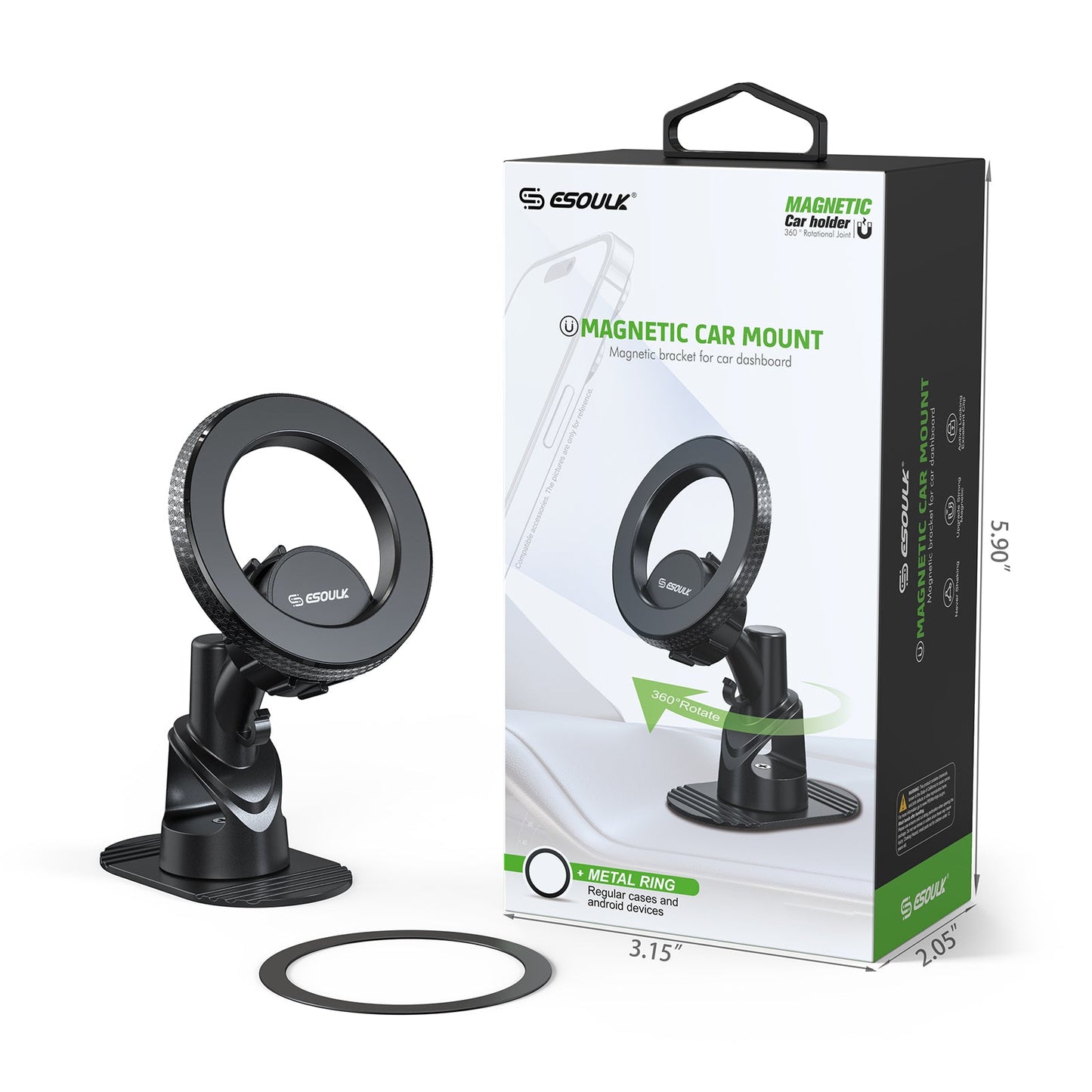 ESOULK dashboard magnetic car phone mount – in-use view