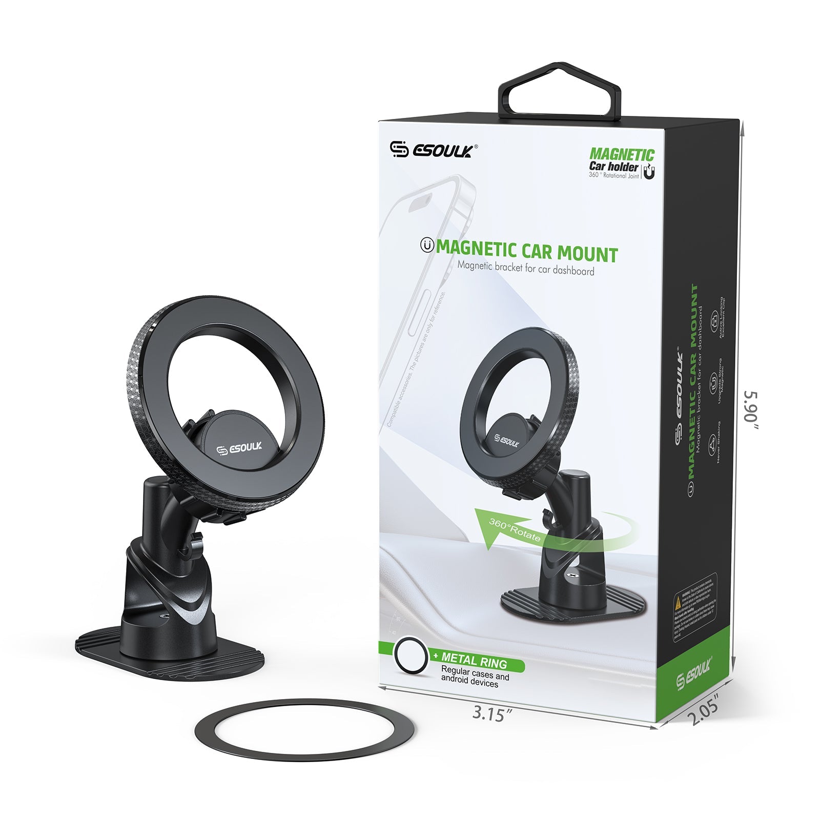ESOULK dashboard magnetic car phone mount – in-use view