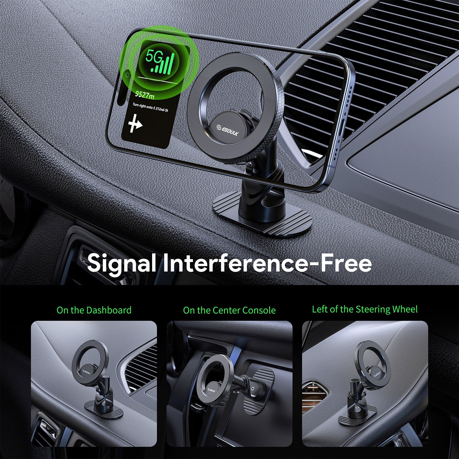 ESOULK dashboard magnetic car phone mount – package contents