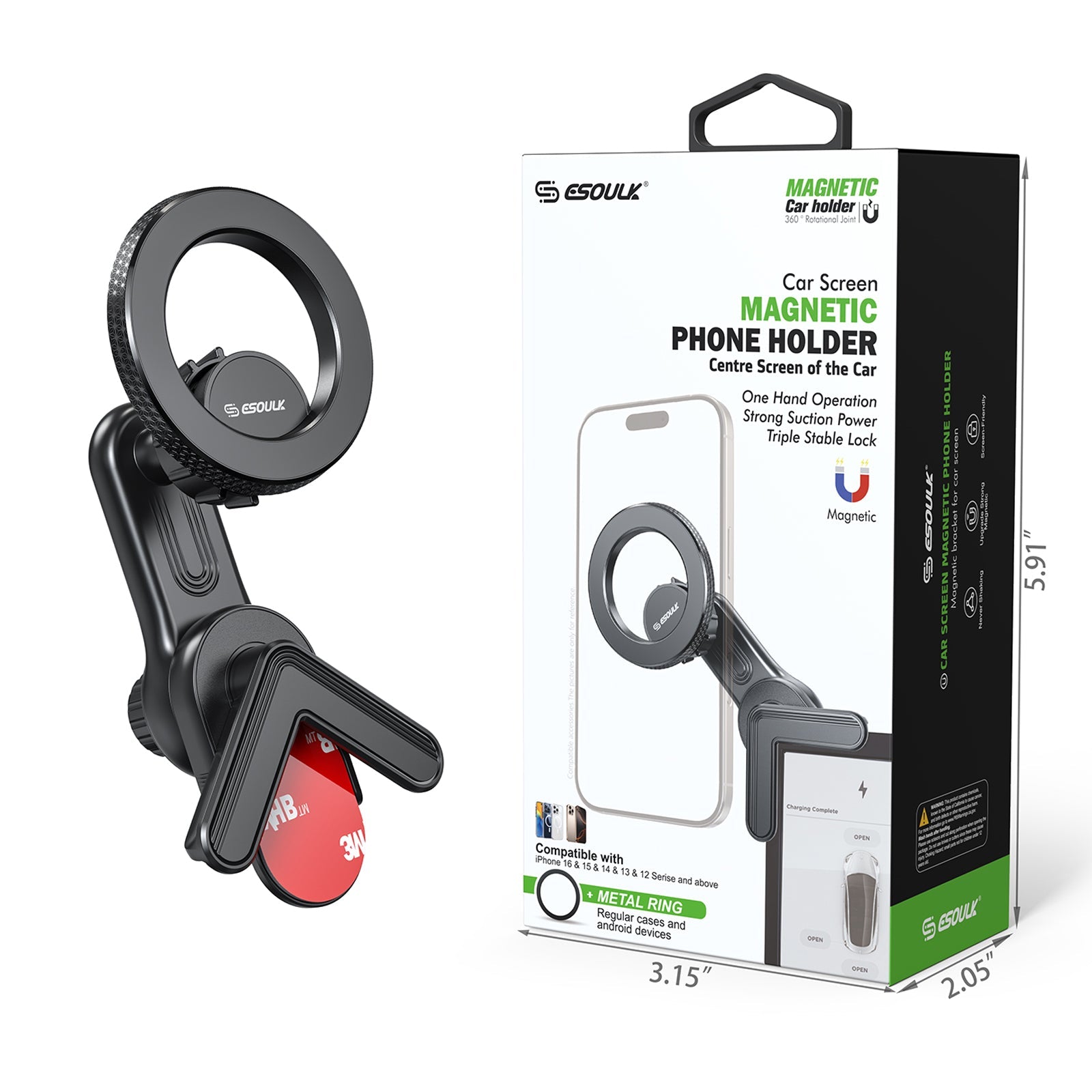 ESOULK magnetic phone holder for Tesla center screen – in-use view