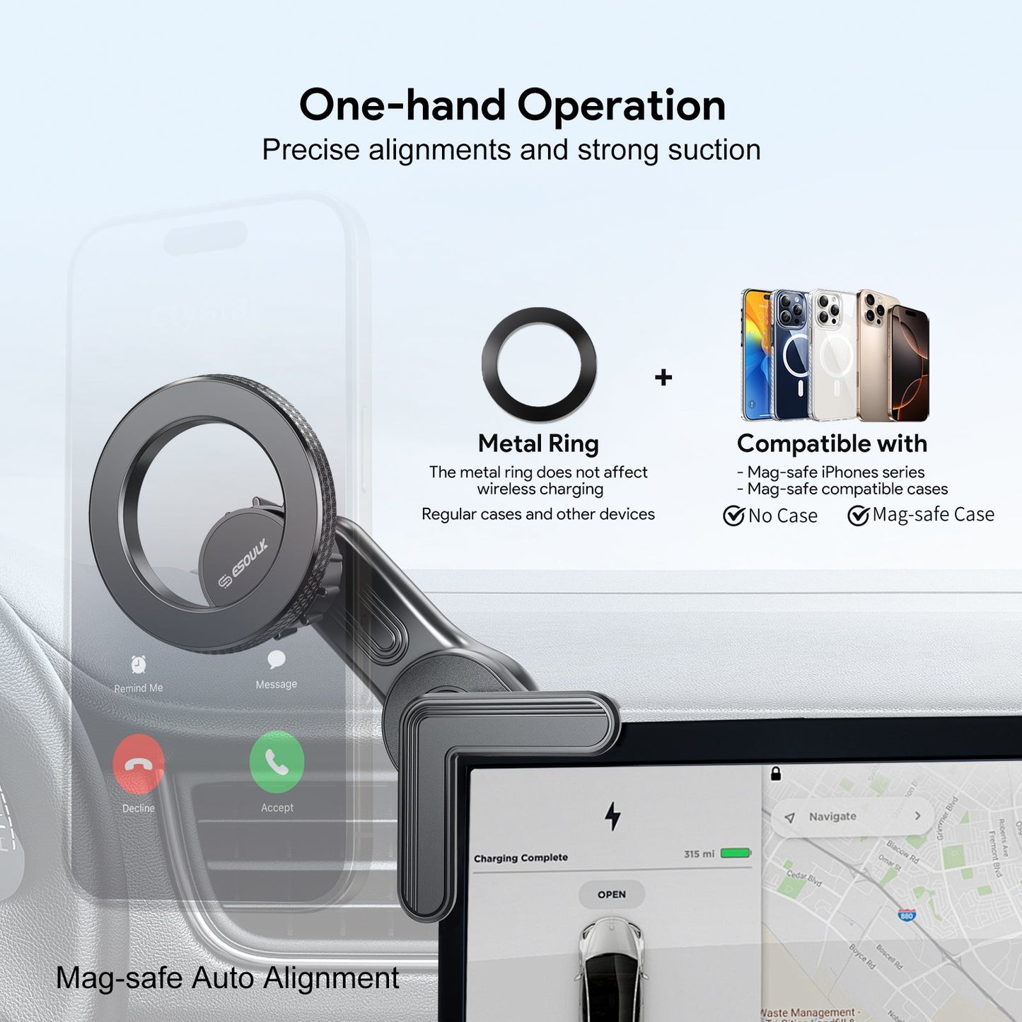 ESOULK magnetic phone holder for Tesla center screen – mounting detail