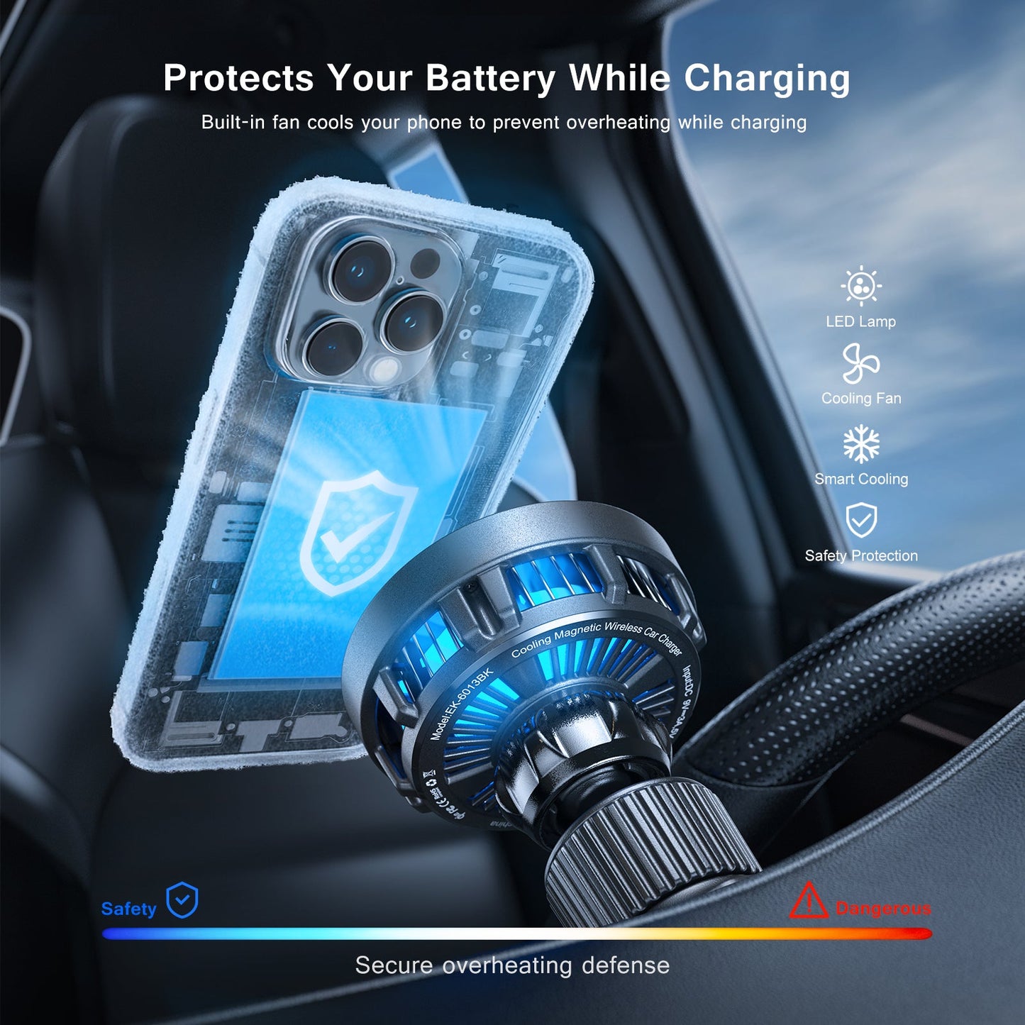 ESOULK 25W Qi2.2 magnetic wireless car charger with air vent mount – mounted in a car