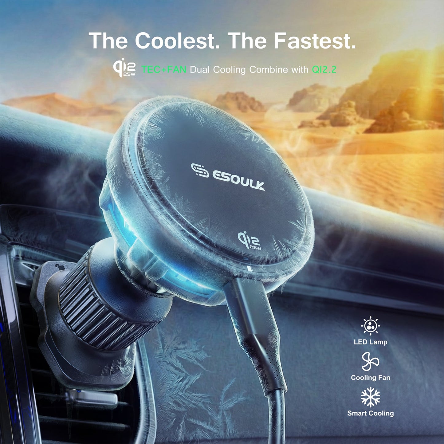 ESOULK 25W Qi2.2 magnetic wireless car charger with air vent mount – what's in the box