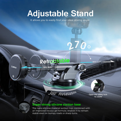 ESOULK 25W Qi2.2 magnetic wireless car charger with dashboard and windshield mount – USB-C car charger adapter and cable included