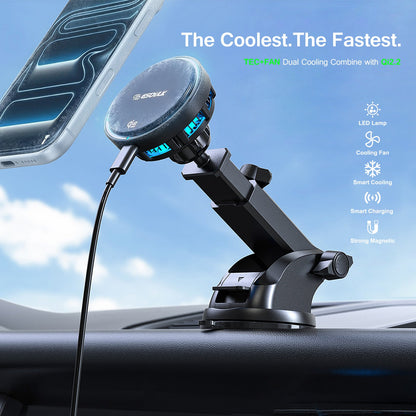 ESOULK 25W Qi2.2 magnetic wireless car charger with dashboard and windshield mount – side profile view