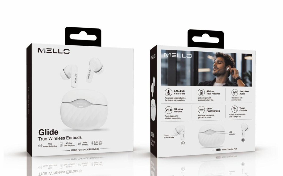 Mello Glide True Wireless Earbuds – 6-Mic ENC, 40-Hour Playtime, Bluetooth 6.0 Wireless Earbuds - Pro iPhone Repair