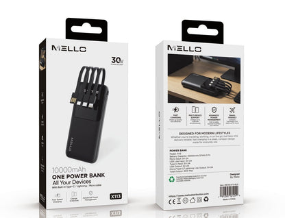Mello Strand 10,000 mAh Power Bank – Built-In USB-C, Lightning & Micro Cables, Black Power Bank - Pro iPhone Repair