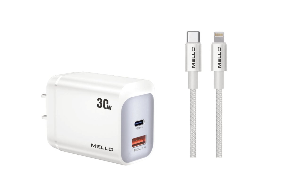 Mello SurgeMax X16 30W Wall Charger with 4ft Lightning Cable, White – charger with USB-C to Lightning cable