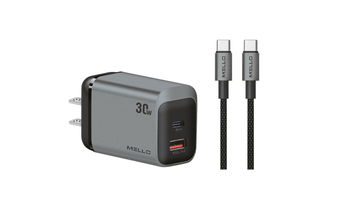 Mello SurgeMax X16 30W Wall Charger with 4ft USB-C Cable, White – charger with USB-C to USB-C cable