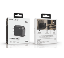 Mello SurgeMax X21 30W Wall Charger – USB-C + USB-A Travel Charger – in retail box, front and back