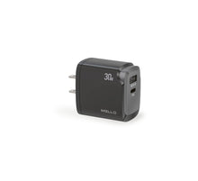 Mello SurgeMax X21 30W Wall Charger – USB-C + USB-A Travel Charger – angled view of black charger