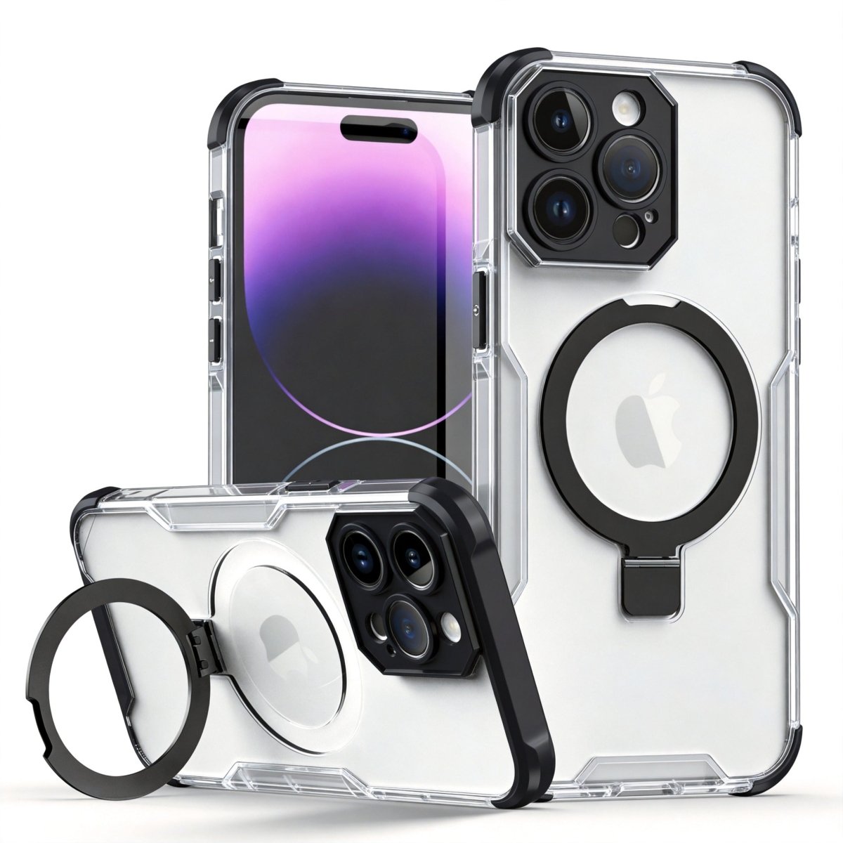 Military Grade Clear Case with MagSafe Ring Kickstand - Black for iPhone 15 Pro Phone Case - Pro iPhone Repair