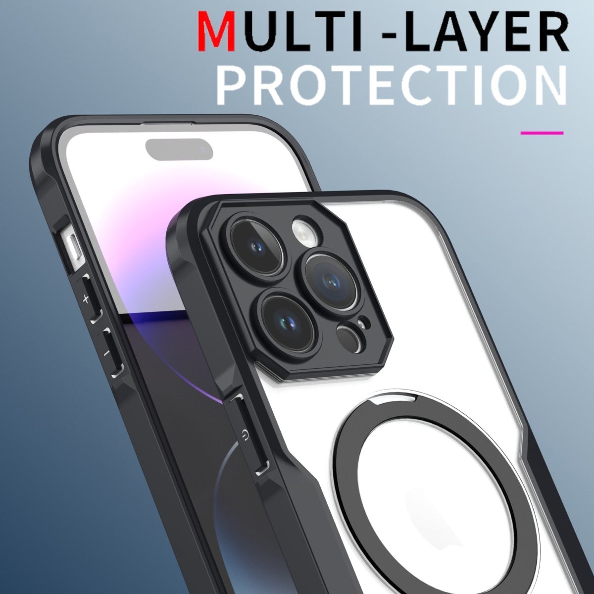 Military Grade Clear Case with MagSafe Ring Kickstand - Black for iPhone 15 Pro Phone Case - Pro iPhone Repair