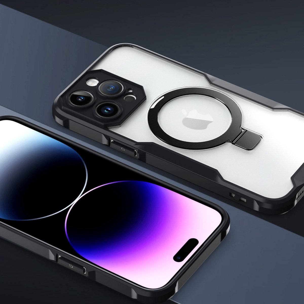 Military Grade Clear Case with MagSafe Ring Kickstand - Black for iPhone 15 Pro Phone Case - Pro iPhone Repair