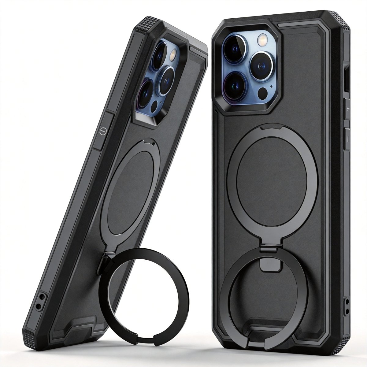 Military Grade Rugged Case with MagSafe Ring Kickstand - Black for iPhone 15 Pro Phone Case - Pro iPhone Repair