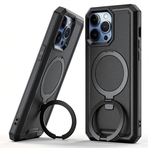 Military Grade Rugged Case with MagSafe Ring Kickstand - Black for iPhone 15 Pro Phone Case - Pro iPhone Repair