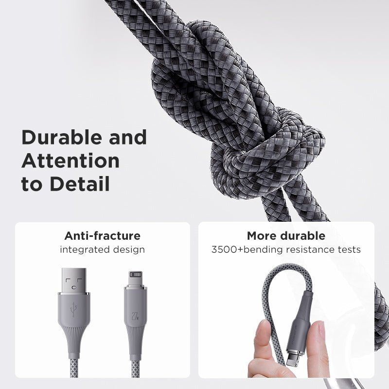 NoirSync USB-A to Lightning Cable (12W) PISEN Charging & Sync iPhone Cable, Grey (AL-FC13-1000) - Pro iPhone Repair