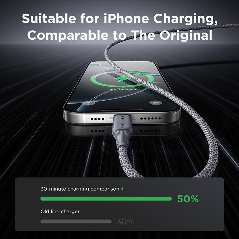 NoirSync USB-A to Lightning Cable (12W) PISEN Charging & Sync iPhone Cable, Grey (AL-FC13-1000) - Pro iPhone Repair