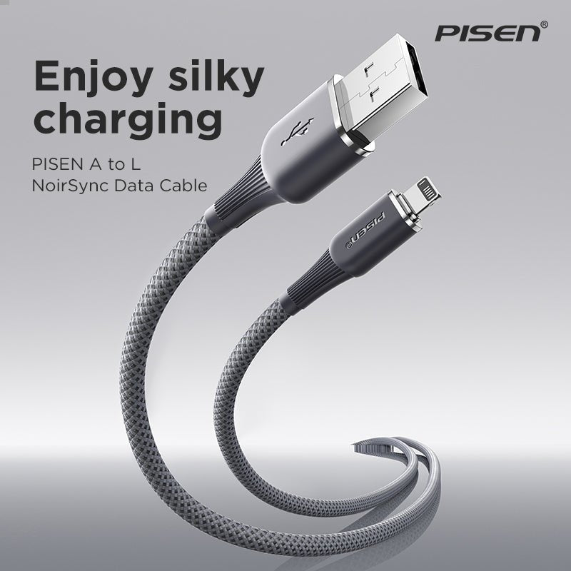 NoirSync USB-A to Lightning Cable (12W) PISEN Charging & Sync iPhone Cable, Grey (AL-FC13-1000) - Pro iPhone Repair