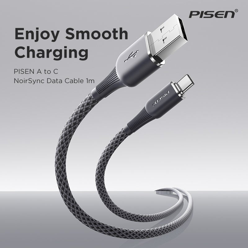 NoirSync USB-A to USB-C Cable (12W) PISEN Charging & Sync Cable, Grey (TC-FC31-1000) - Pro iPhone Repair