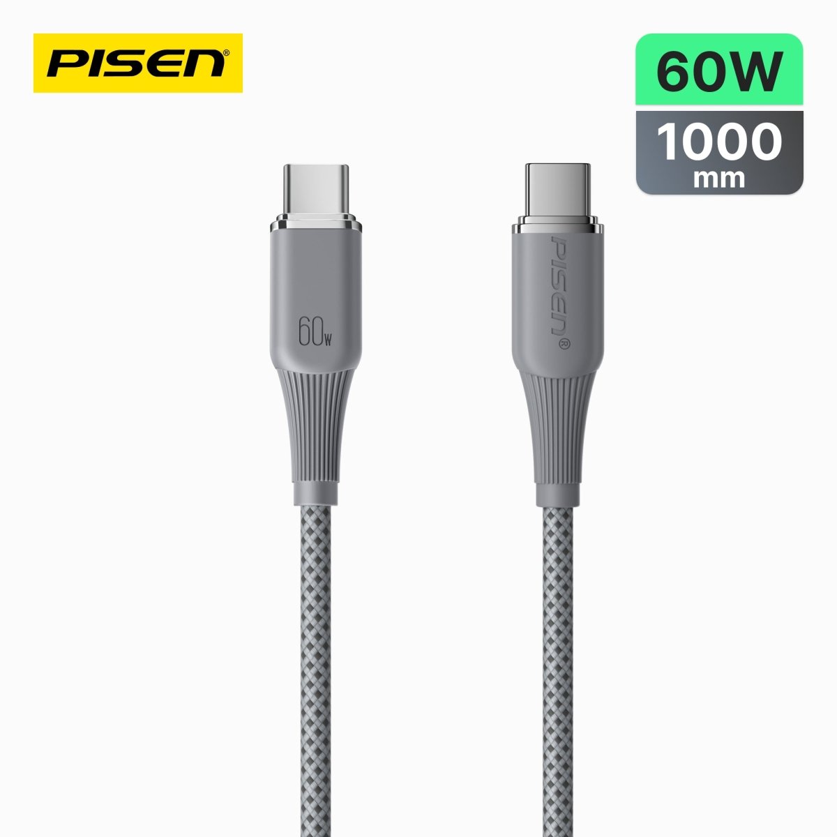 NoirSync USB-C to USB-C Cable (60W) PISEN Fast-Charging Cable, Grey (CC-FC27-1000) - Pro iPhone Repair