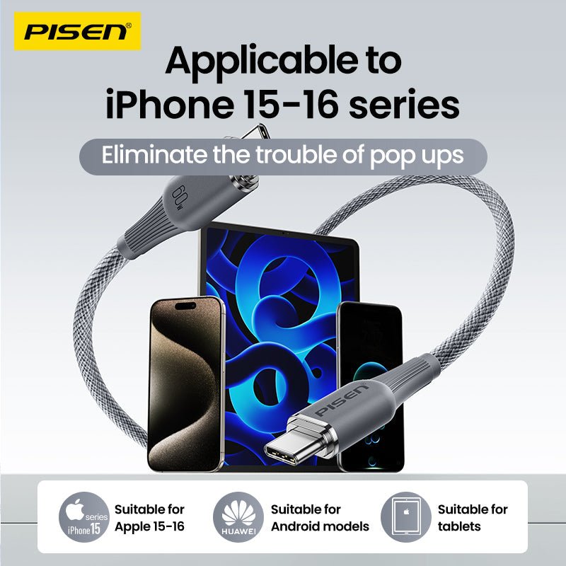 NoirSync USB-C to USB-C Cable (60W) PISEN Fast-Charging Cable, Grey (CC-FC27-1000) - Pro iPhone Repair