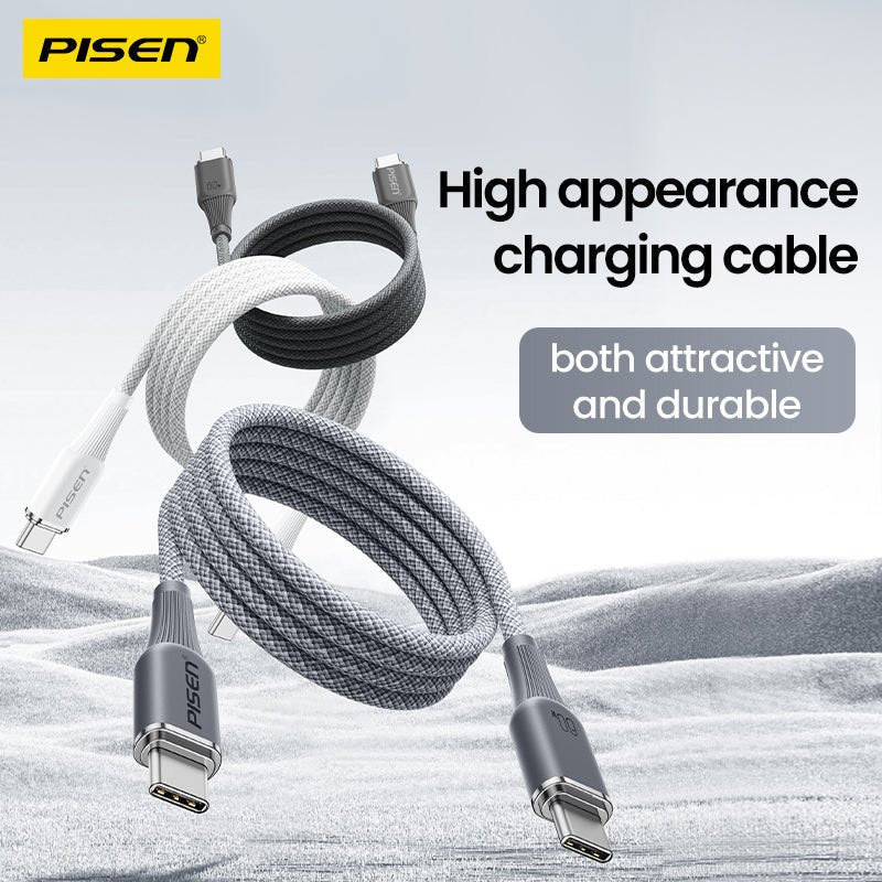 NoirSync USB-C to USB-C Cable (60W) PISEN Fast-Charging Cable, Grey (CC-FC27-1000) - Pro iPhone Repair