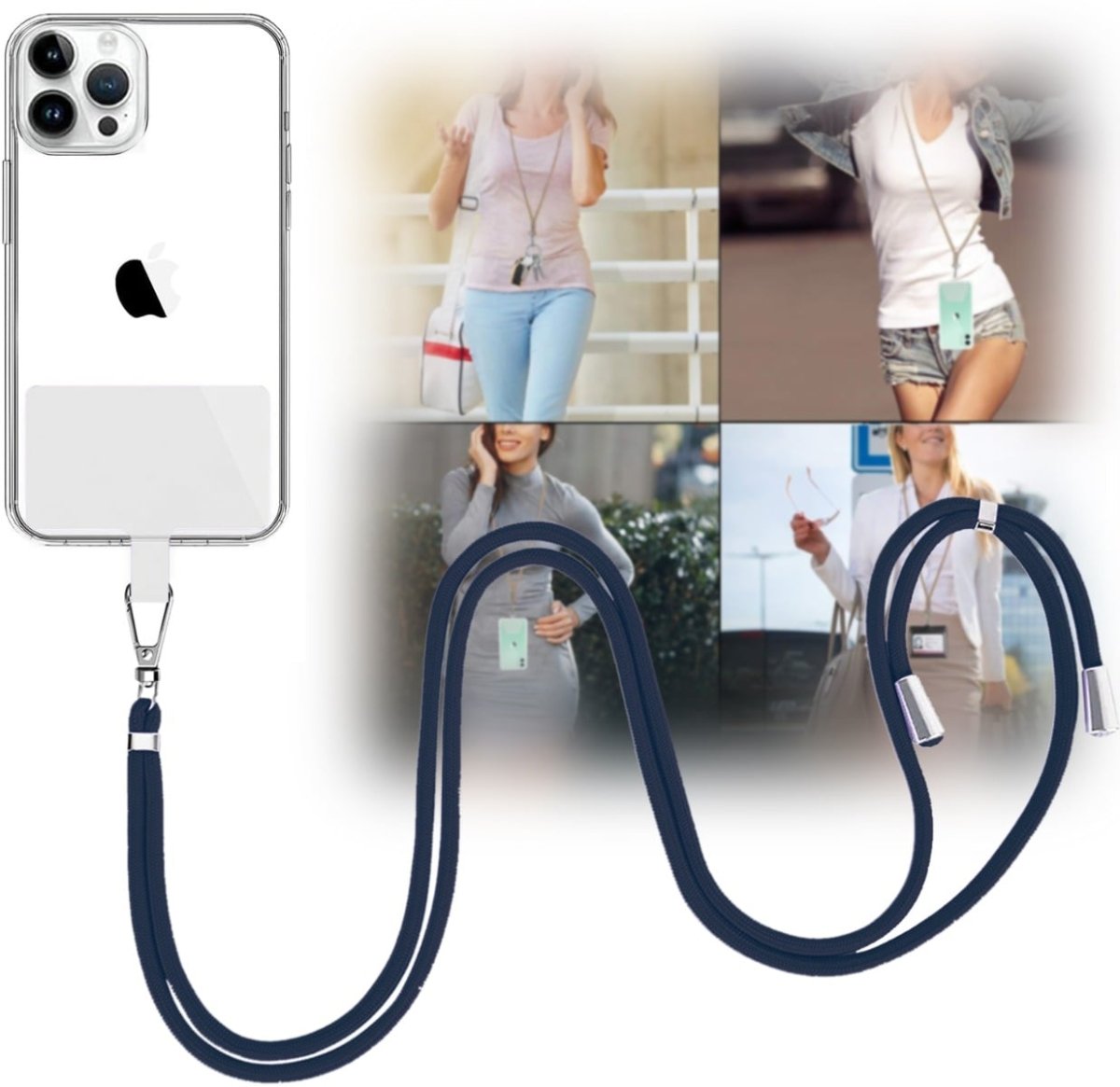 Phone Strap with Card Holder - Adjustable Wrist & Neck Lanyard (2ft) - Blue Phone Strap - Pro iPhone Repair
