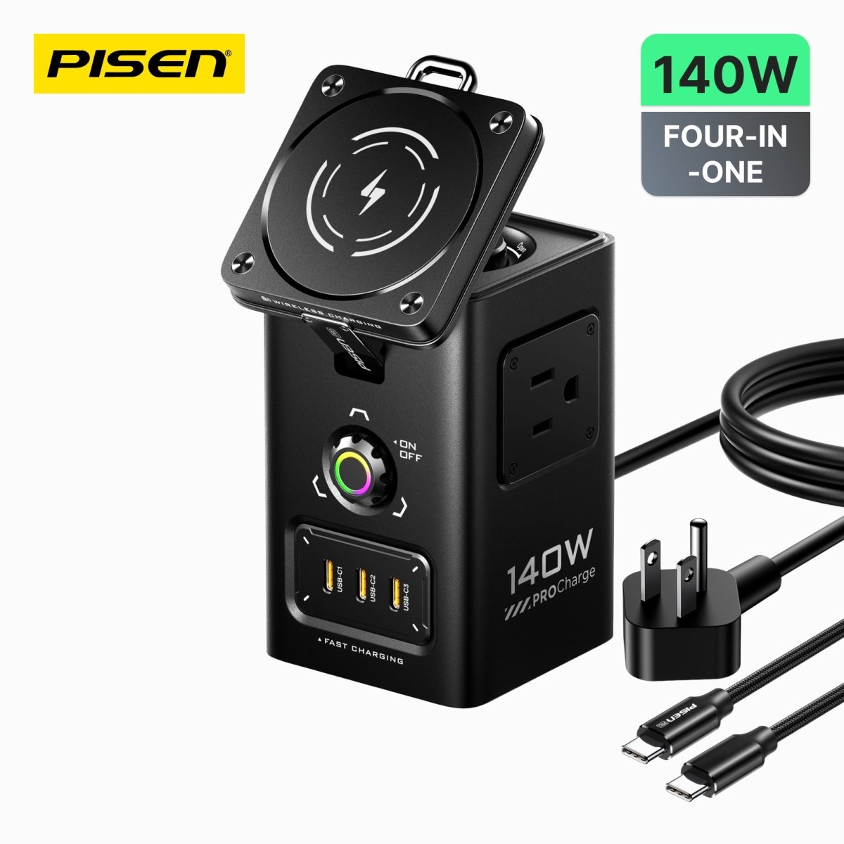 PISEN 140W GaN MagStation 8-in-1 Charging Hub – Magnetic Wireless Desktop Power Socket (KF27) - Pro iPhone Repair