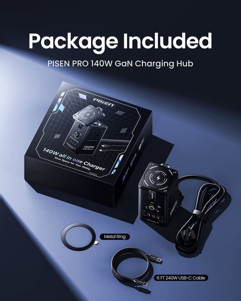 PISEN 140W GaN MagStation 8-in-1 Charging Hub – Magnetic Wireless Desktop Power Socket (KF27) - Pro iPhone Repair