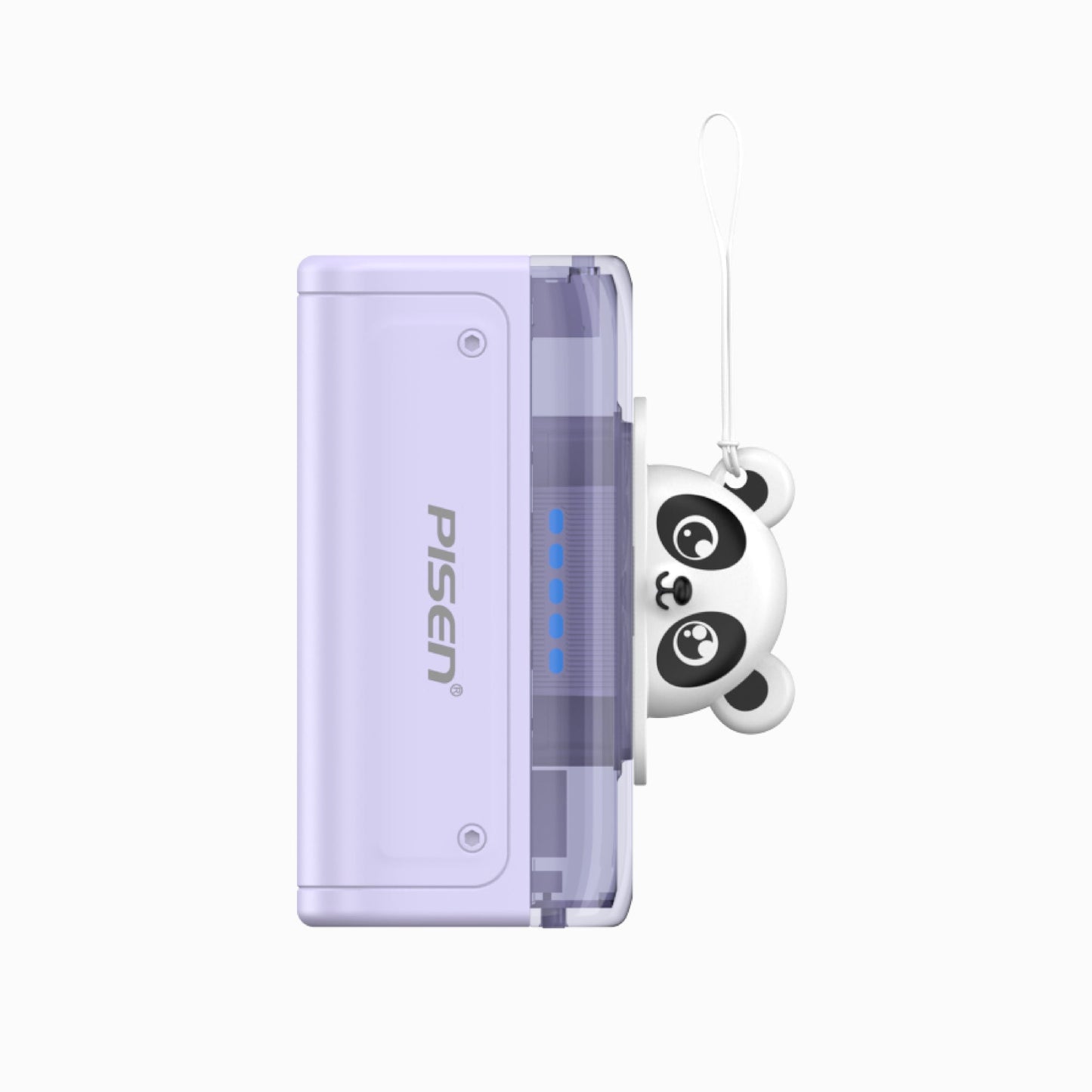 PISEN TP-D139 2-in-1 5000mAh mini power bank in purple with panda charm and battery level lights