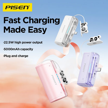 PISEN 2-in-1 Power Bank 5000mAh 22.5W – Built-In Connector Mini Portable Charger (TP-D139) - Pro iPhone Repair