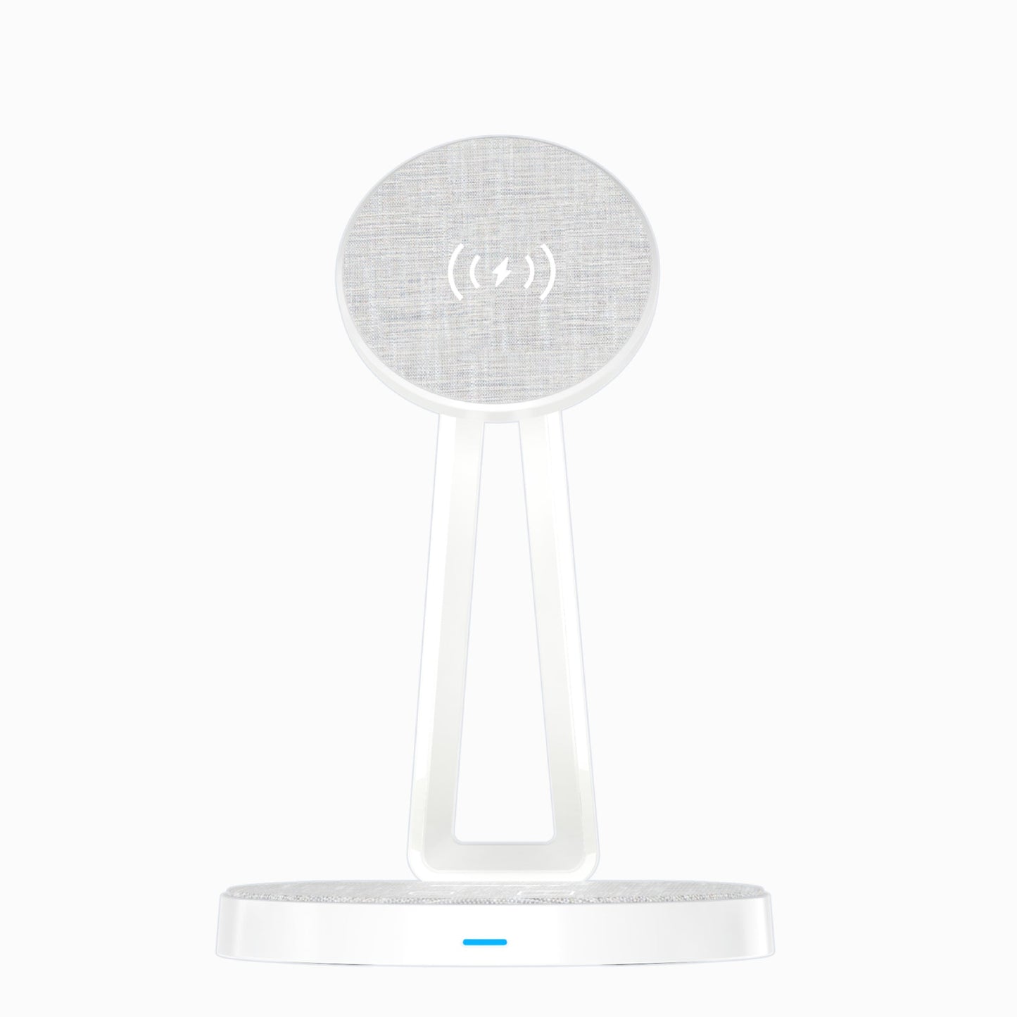 White PISEN TP-C30 2-in-1 wireless charging stand with fabric pads and LED indicator, front view