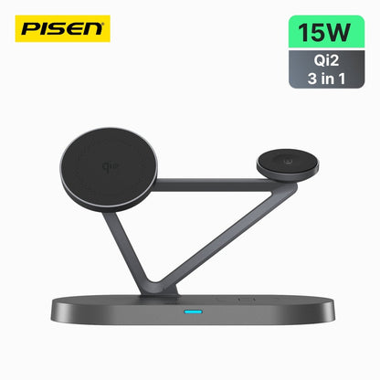 PISEN 3-in-1 Qi2 Wireless Charging Stand – MagSafe Dock with Night Light (TP-C24) - Pro iPhone Repair