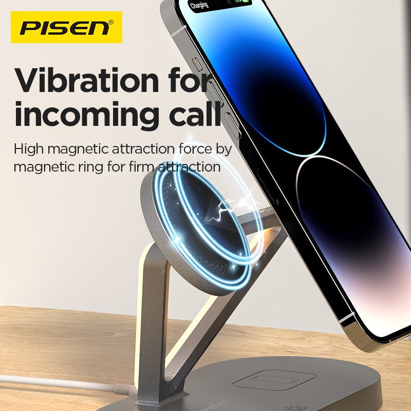 PISEN 3-in-1 Qi2 Wireless Charging Stand – MagSafe Dock with Night Light (TP-C24) - Pro iPhone Repair