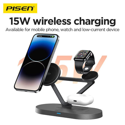 PISEN 3-in-1 Qi2 Wireless Charging Stand – MagSafe Dock with Night Light (TP-C24) - Pro iPhone Repair