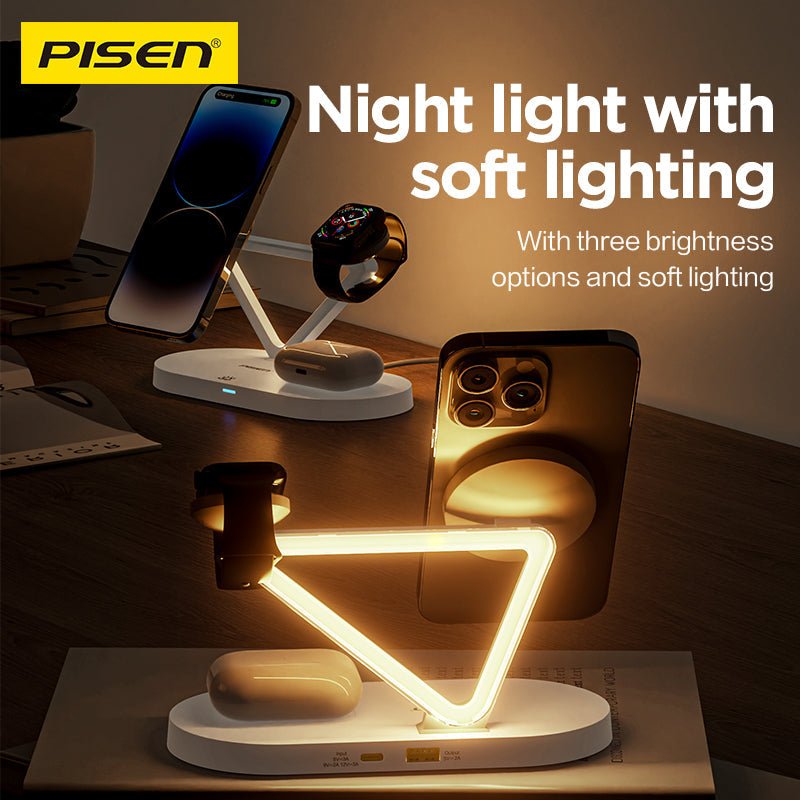 PISEN 3-in-1 Qi2 Wireless Charging Stand – MagSafe Dock with Night Light (TP-C24) - Pro iPhone Repair
