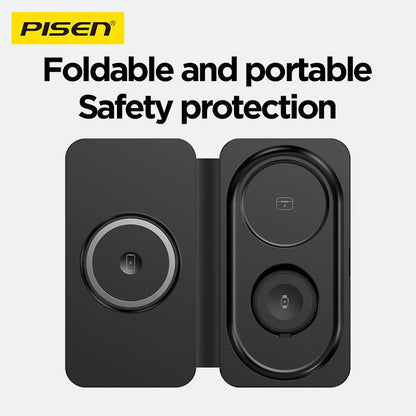 PISEN 3-in-1 Travel Magnetic Wireless Charger – Foldable MagSafe Charger for Phone, Watch & Earbuds (F6) - Pro iPhone Repair