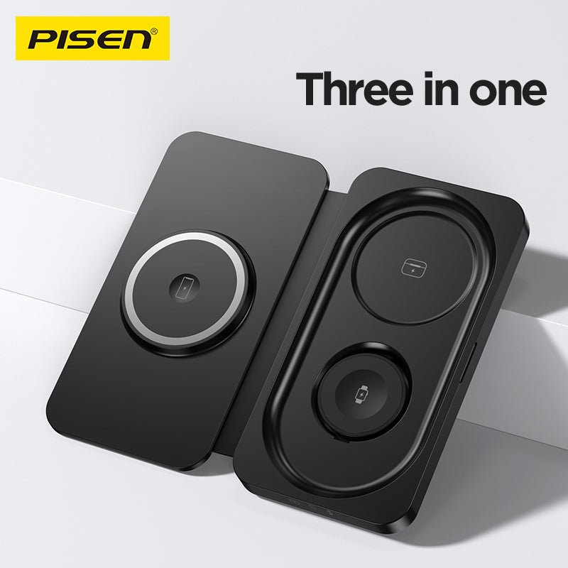 PISEN 3-in-1 Travel Magnetic Wireless Charger – Foldable MagSafe Charger for Phone, Watch & Earbuds (F6) - Pro iPhone Repair