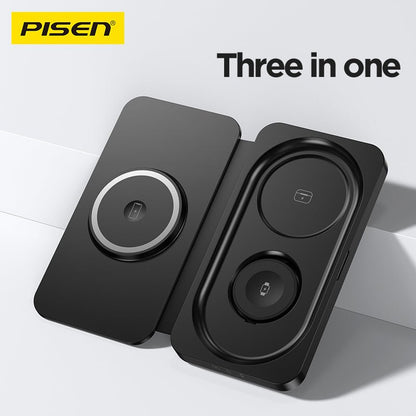 PISEN 3-in-1 Travel Magnetic Wireless Charger – Foldable MagSafe Charger for Phone, Watch & Earbuds (F6) - Pro iPhone Repair
