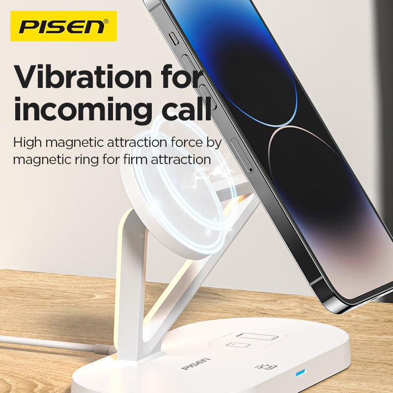 PISEN 3-in-1 Wireless Charging Stand with Night Light – MagSafe Dock for Phone, Watch & Earbuds (TP-C24) - Pro iPhone Repair