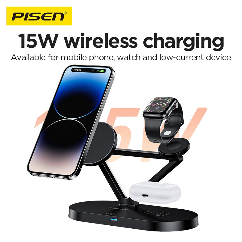 PISEN 3-in-1 Wireless Charging Stand with Night Light – MagSafe Dock for Phone, Watch & Earbuds (TP-C24) - Pro iPhone Repair