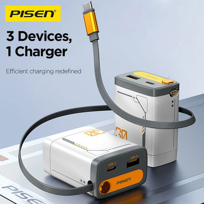 PISEN 30W GaN Retractable Cable Charger – USB-C Fast Wall Charger with Built-In Cable (TP-C82) - Pro iPhone Repair