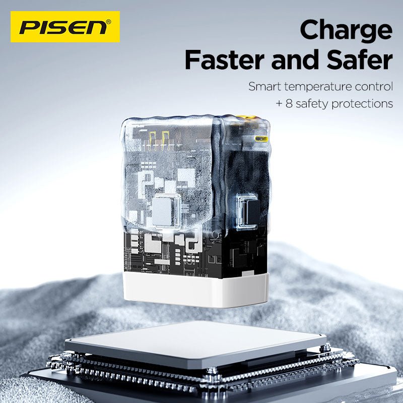 PISEN 30W GaN Retractable Cable Charger – USB-C Fast Wall Charger with Built-In Cable (TP-C82) - Pro iPhone Repair